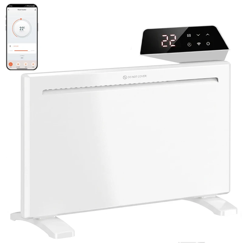 HOMCOM Smart Panel Heater Wall Mounted/Freestanding, Electric Heater with Weekly Timer, Open Window & Anti-Frost, 1500W, White