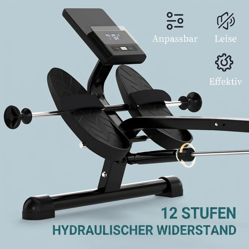 SPORTNOW Hydraulische roeimachine voor thuis met 12 weerstandsniveaus, lcd-scherm en antislippedalen, max. 130 kg