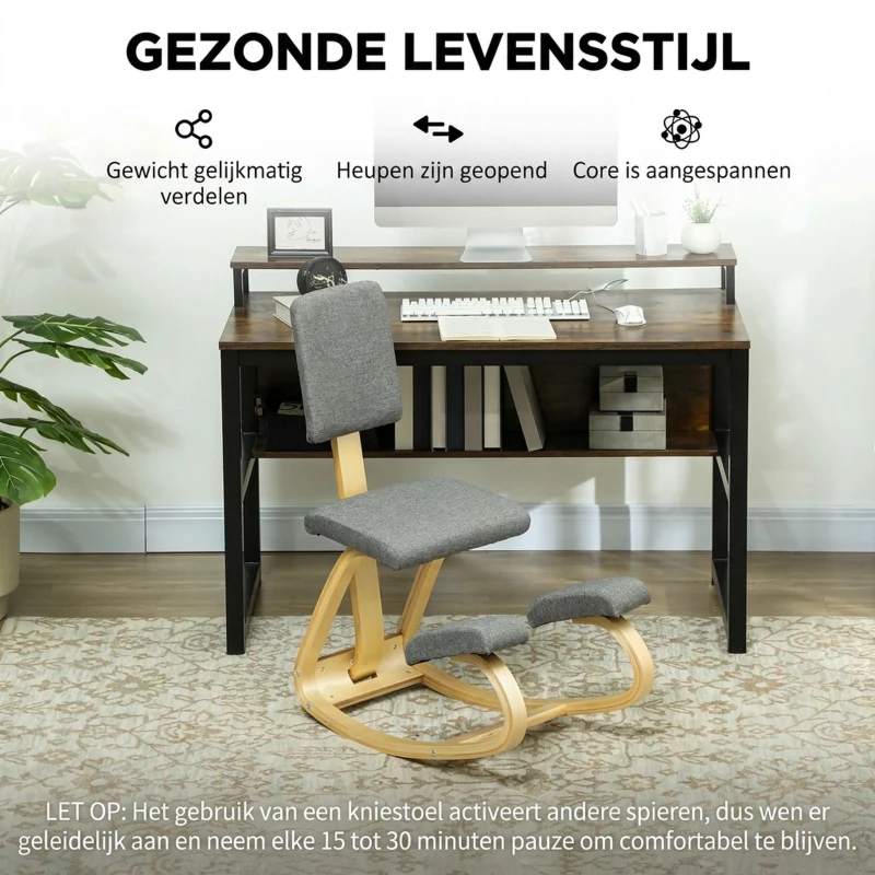 HOMCOM Ergonomische Kniestool, Kniehocker Gezondheidsstoel voor Thuis, Kantoor, Meditatie Grijs(m-6)