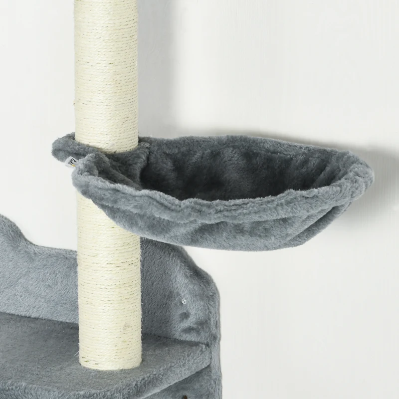 PawHut Klimniveaus, klimwand, kattenladder, 4-delige set, met krabpaal, hangmat, grijs+roomwit, 40 x 28 x 73cm