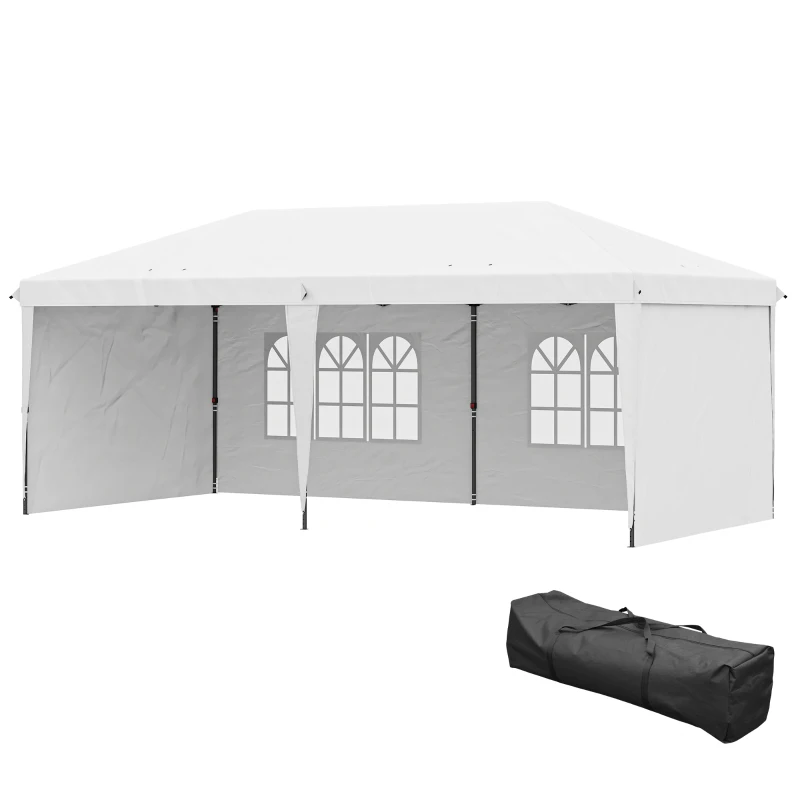 Outsunny Carpa Plegable 6x3 m Pop-up con 4 Laterales Desmontables Cenador de Jardín con 2 Ventanas y Bolsa de Transporte Blanco