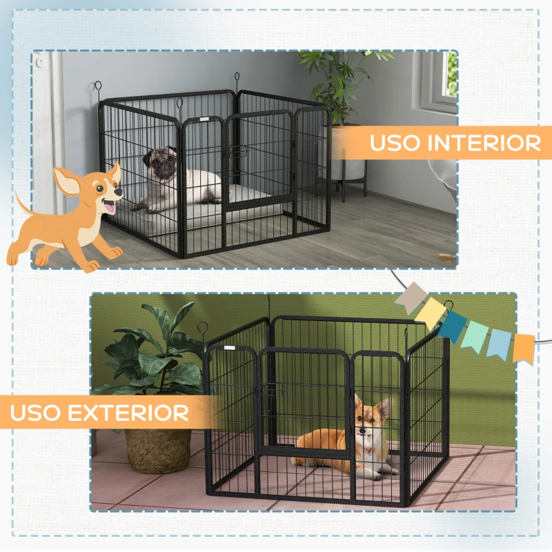 PawHut Parque para Perros de 4 Paneles Parque de Juegos Plegable para Mascotas para Exterior e Interior 82x82x60 cm Gris