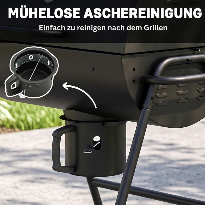 Outsunny Metalen Houtskoolbarbecue BBQ Smoker met Deksel Thermometer Wielen Grillwagen 95x71,5x102 cm Zwart