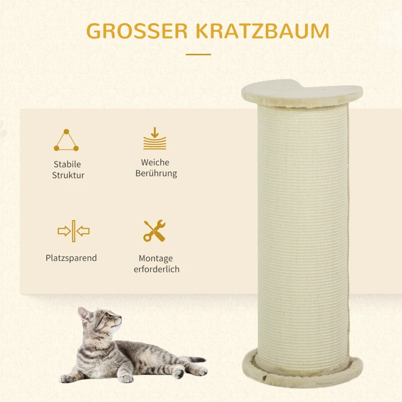 PawHut krabpaal voor katten 85 cm, hoekontwerp, ruimtebesparend, 35 cm x 35 cm x 85 cm, roomwit