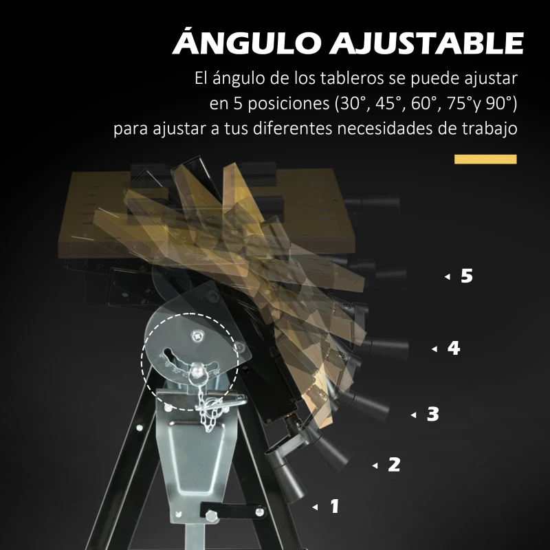 HOMCOM Banco de Trabajo Ajustable en Altura con 4 Clavijas Giratorias Tableros Ajustables en Ángulo y Distancia