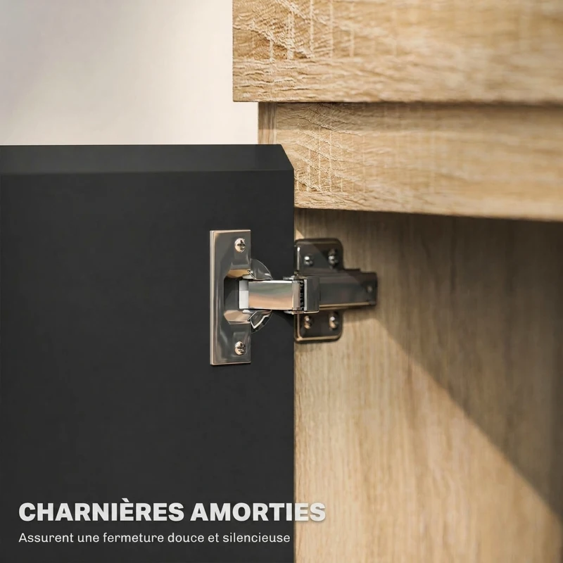 HOMCOM Meuble TV 2 portes pour téléviseurs jusqu'à 60 pouces, meuble télé avec placard et étagère ouverte, noir