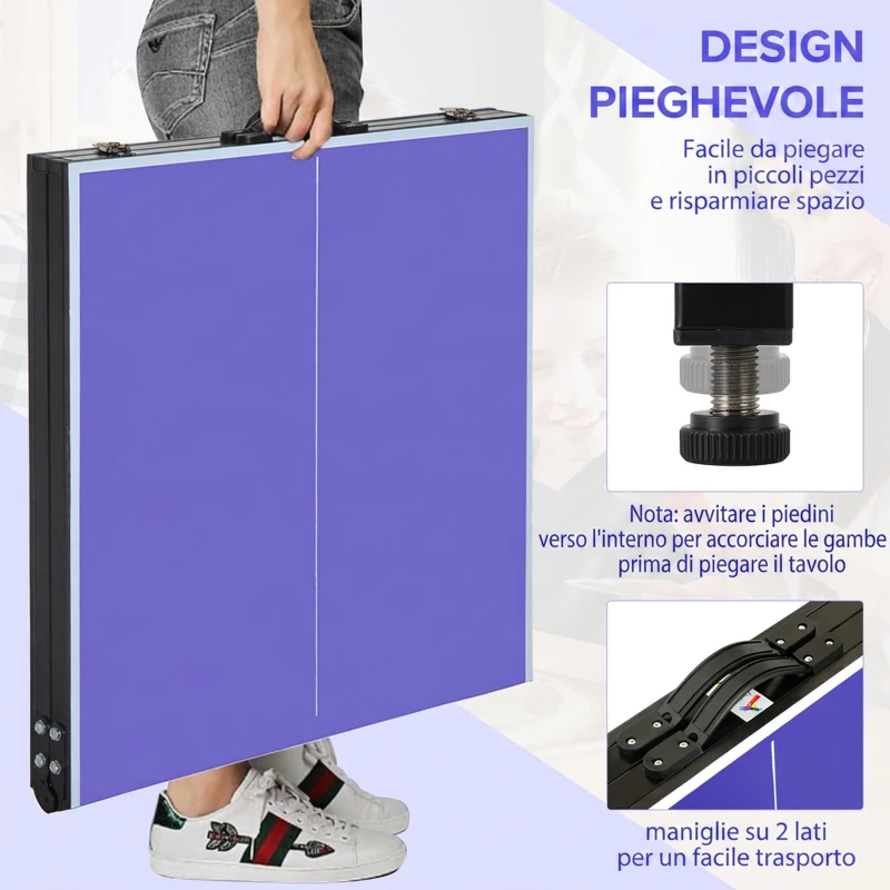 HOMCOM Tavolino da Ping Pong Pieghevole in Legno MDF 153 x 76.5 x 67cm Blu e Nero