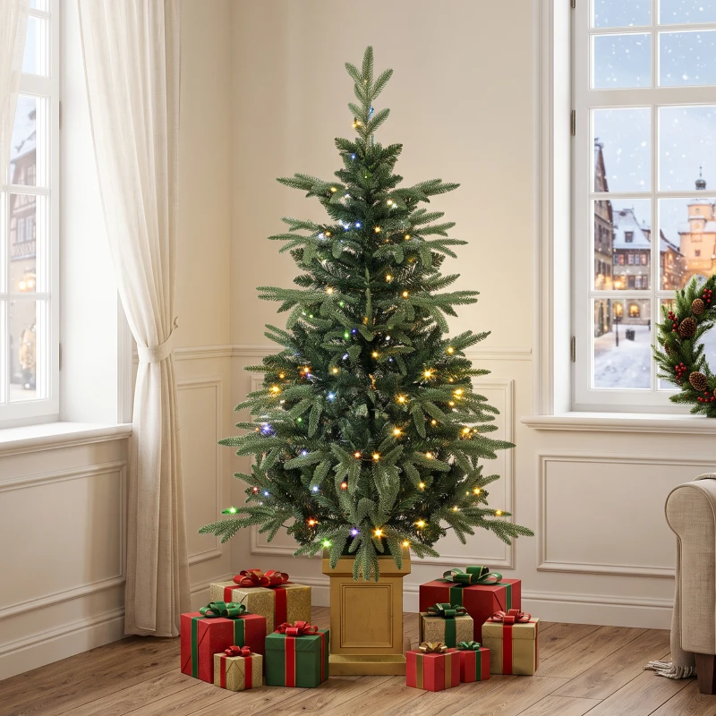 HOMCOM Kunstkerstboom 120 cm met 110 leds, 147 takpunten, 2 lichtkleuren en afstandsbediening