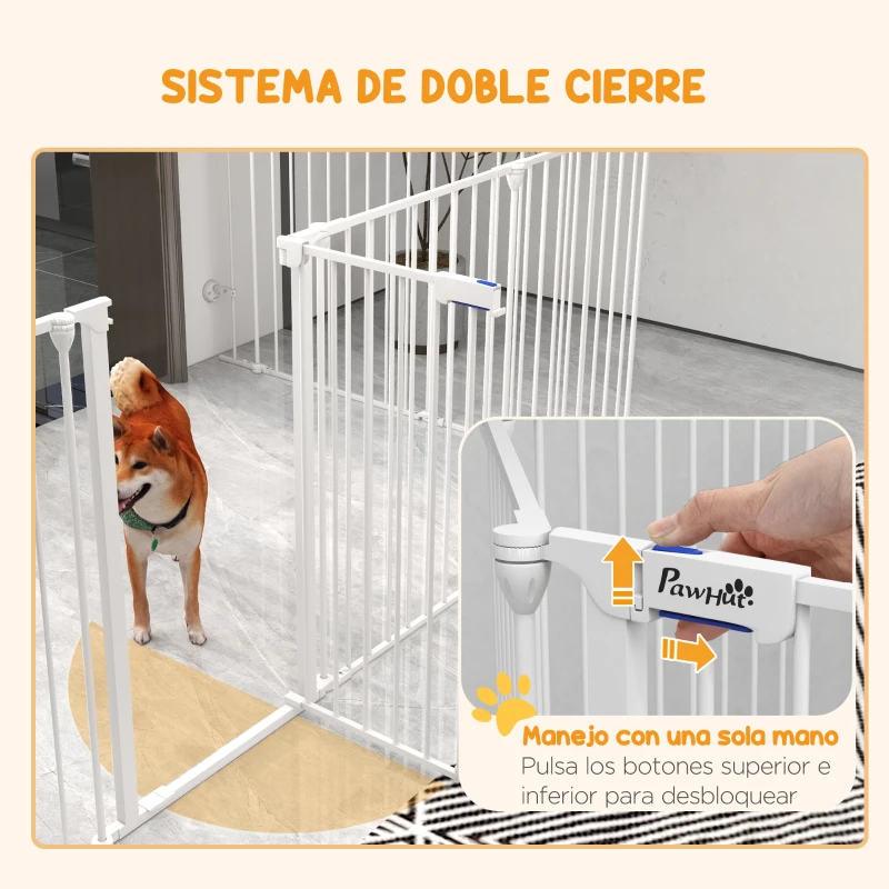 PawHut Corralito para Mascotas de 8 Paneles 64x90 cm con Doble Cerradura Función de Bloqueo Auxiliar y Forma Bricolaje Blanco