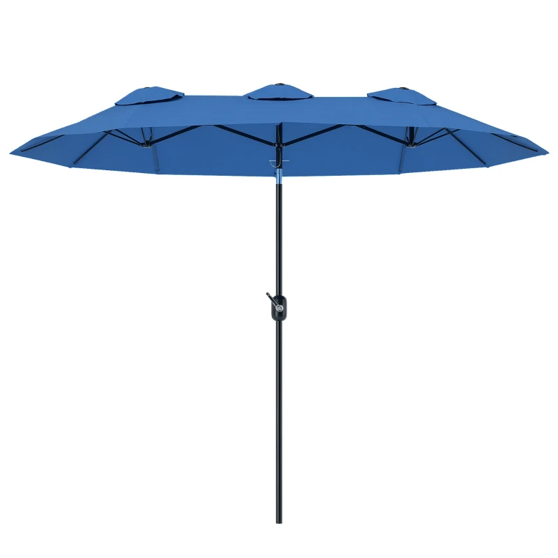 Outsunny parasol, tuinparasol, kantelbaar, met handslinger, windventilatie, polyester + staal, marineblauw, 285 x 147 cm