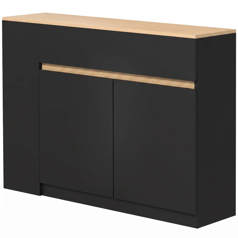 HOMCOM Sideboard, Buffet, großes Schrankfach, 3-stufiges Regal, Schublade, schwarz, 110 x 29,5 x 82cm