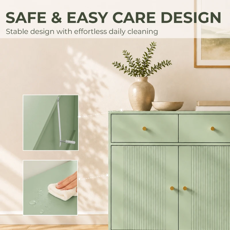 HOMCOM Modern Sideboard, Sideboard Storage Cabinet with 2 Drawers and Adjustable Shelf for Living Room, Light Green