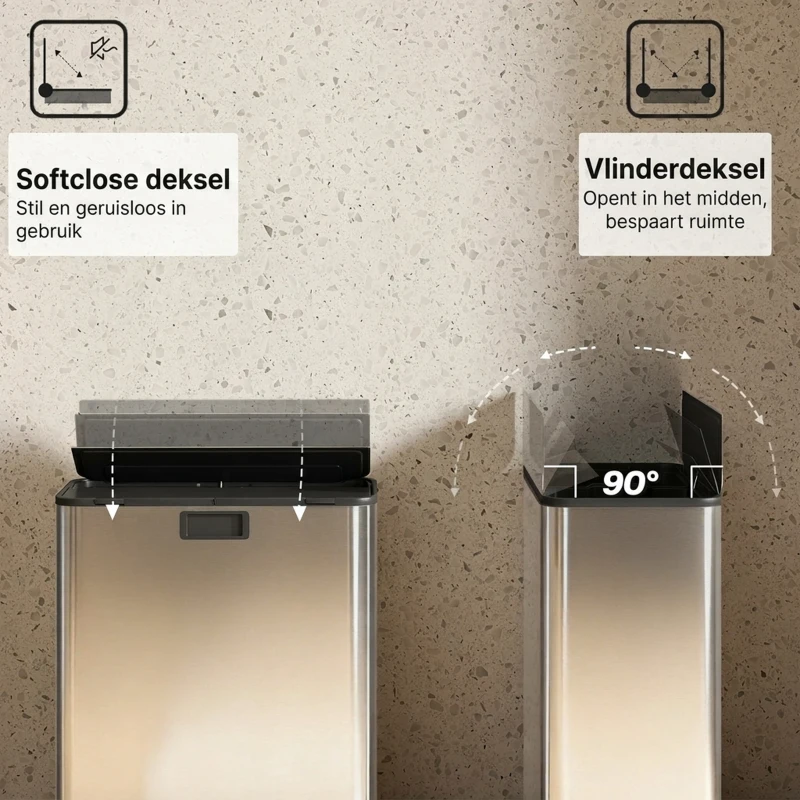 HOMCOM Dubbele keukenafvalbak 2 x 28L roestvrijstalen pedaalemmer met soft-close deksel, uitneembare binnenemmers