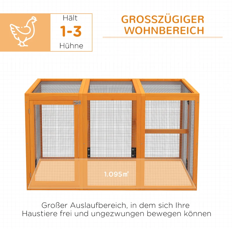 PawHut Kippenhok voor 1-3 kippen, houten frame, staaldraad, uitbreidbaar ontwerp, houten zitstokken, Oranje