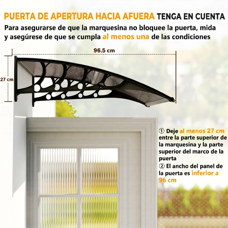 Outsunny Marquesinas Exterior para Puertas y Ventanas, 103x96,5 cm, Tejadillo de Protección contra Sol y Lluvia, con Cubierta de Policarbonato, Soportes de PP y Regleta de Aluminio, Marrón