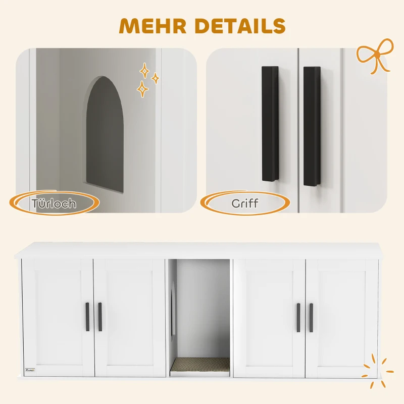 PawHut Multifunctionele kattentoilet kast met scheidingswand voor grote katten 145 x 49 x 51 cm Wit