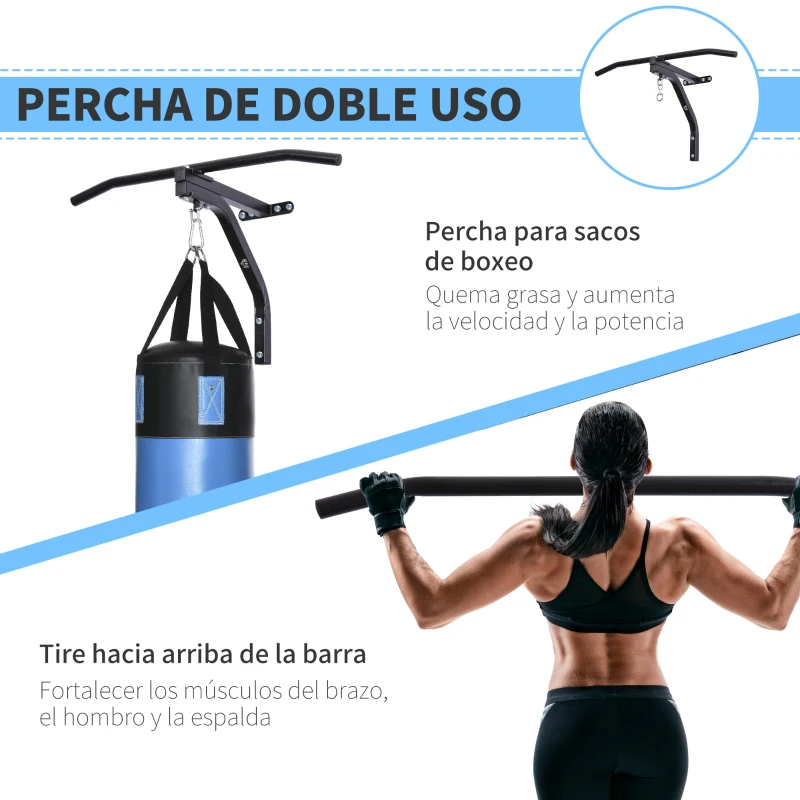 HOMCOM 2 en 1 Barra de Dominadas para Pared de Acero Soporte de Saco de Boxeo Carga Máx. 130 kg 93x47x51 cm Negro
