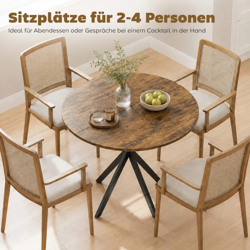 HOMCOM Ronde keukentafel, 80 cm, compact tafelblad, spaanplaat, metaal, Rustiek-Bruin