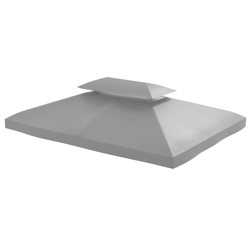 Outsunny Copertura per Gazebo 4x3 m a 2 Livelli in Poliestere con Cinghie e 10 Fori di Drenaggio, Grigio