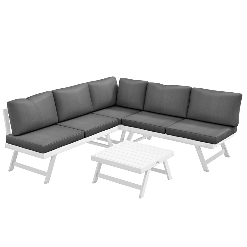 Outsunny Loungemeubelset - 4-delig, 115 cm x 61 cm x 65 cm, Grijs + Wit