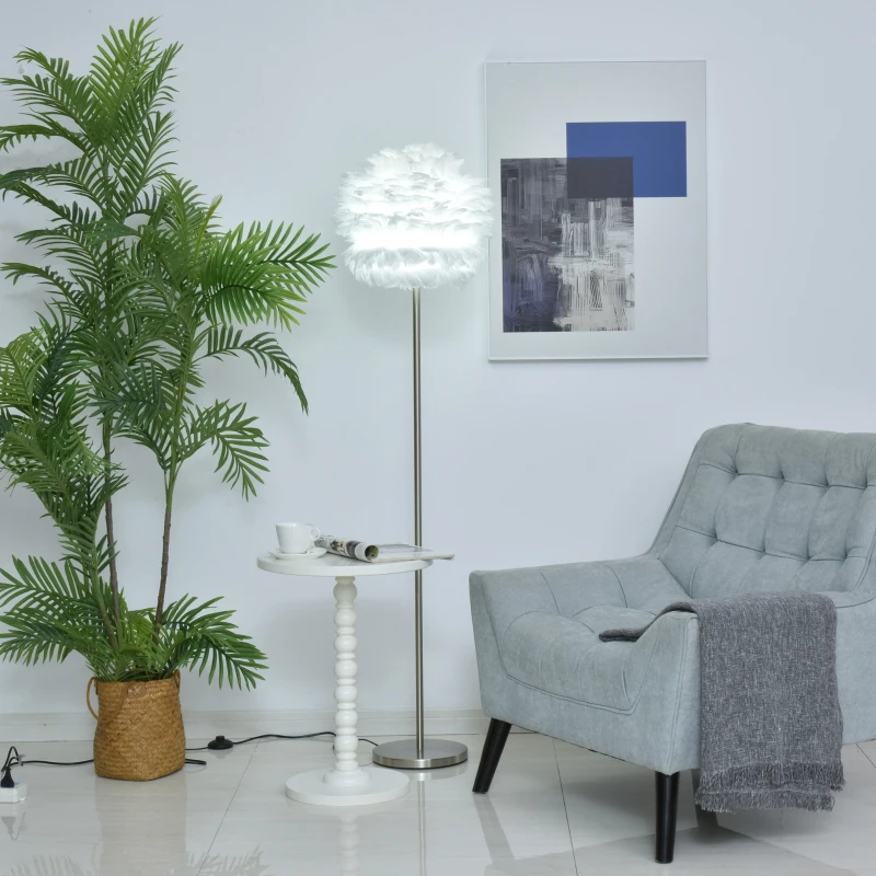 HOMCOM Lámpara de Pie Pantalla de Pluma de Ganso con Interruptor de Pedal Diseño Novedoso Lámpara de Suelo para Bombilla Máx. 40 W 40x40x160 cm Blanco
