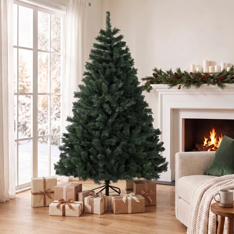 HOMCOM Künstlicher Weihnachtsbaum 180 cm mit 820 flammhemmenden Zweigen, klappbare Stahlbasis, Grün