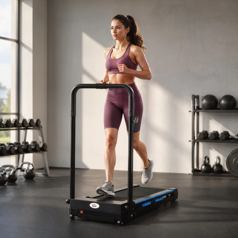 HOMCOM Folding Motorised Home Treadmill Walking Machine with LCD Monitor, Blue
