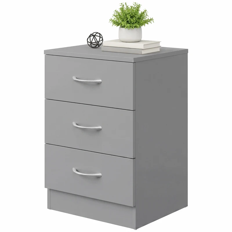HOMCOM Three-Drawer Simple Bedside Table - Grey