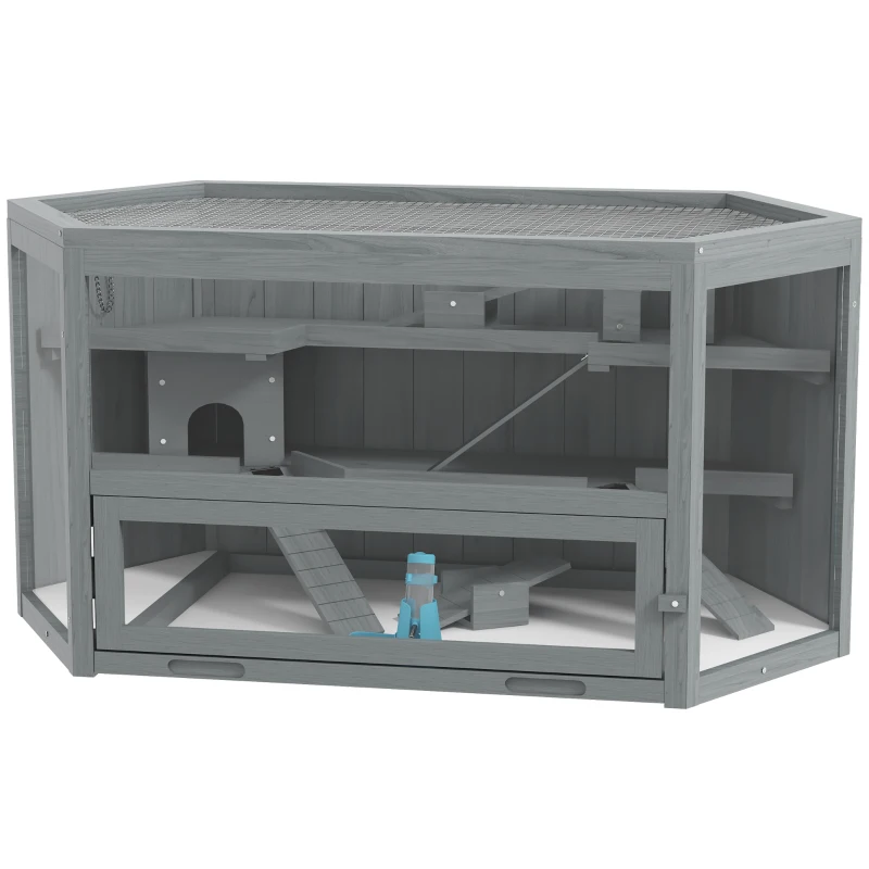 PawHut Hamsterkooi, 3 Niveaus, Uitschuifbare Tray, Hout/Metaal, 115x60x55 cm