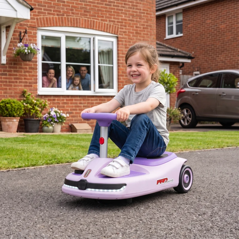 AIYAPLAY 12V Electric Wiggle Car with Pedal, Kids Electric Car with 2 Speeds, Soft Start, Music, Lights for 3-5 Years, Purple