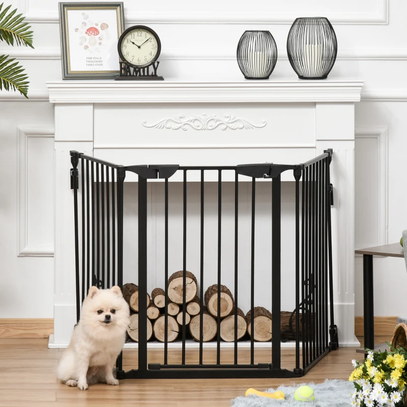 PawHut Barrera para Perros Plegable de 3 Paneles con Cierre Inteligente Barrera de Seguridad para Pasillo 180x74,5 cm Negro