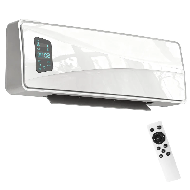 HOMCOM Wand Heizlüfter 2000W Keramik Wandheizgerät mit 3 Modi, LED-Display, Einstellbarer Thermostat, 24H-Timer Weiß