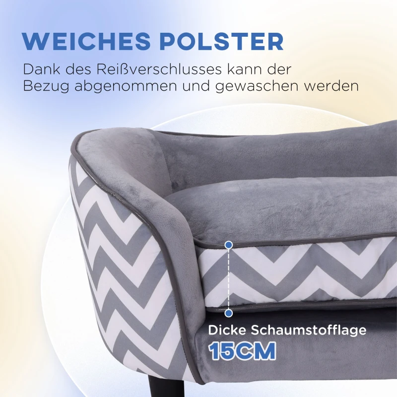 PawHut Haustiersofa Hundecouch Hundesofa Hundebett Hundematte Katze Kissen gepolstert Holz Schaumstoff Grau 68,5 x 40,5 x 40,5 cm