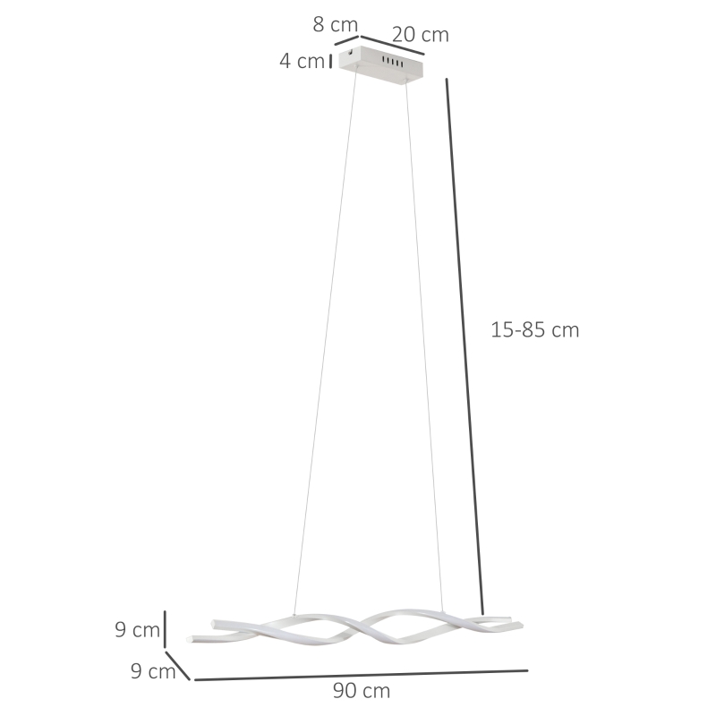 HOMCOM Lámpara Colgante Moderna con LED IP20 38W 3700lm y Cuerdas Ajustables Lámpara de Suspensión de Aluminio para Salón Comedor Dormitorio 90x9x9 cm Blanco