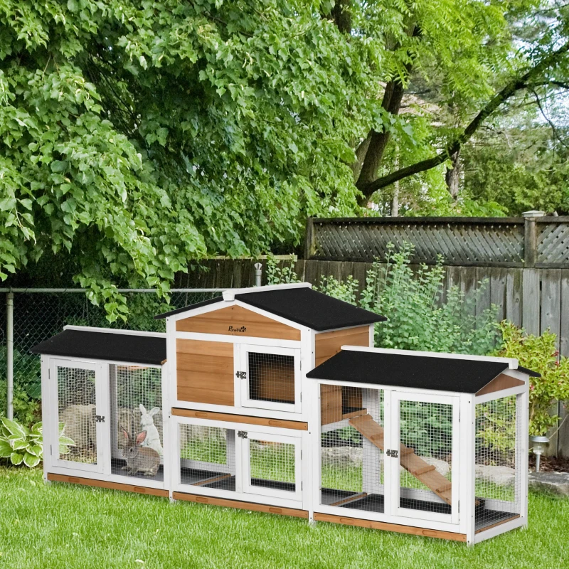 PawHut hok voor kleine dieren dennenhout zwart + wit + naturel - Aosom.nl