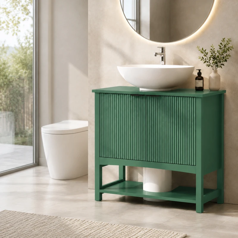 HOMCOM Mobile Sottolavabo per Lavabo a Colonna con Anta e Ripiano, 65x32x62 cm, Verde