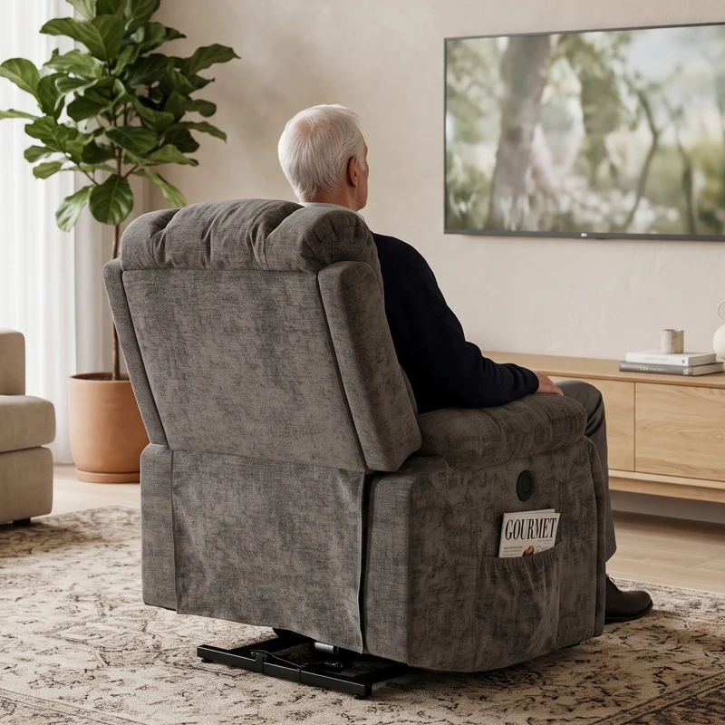 HOMCOM Relaxsessel Fernsehsessel mit Aufstehhilfe, Massage & Wärme, Seniorensessel mit breiter, tiefer Sitzfläche, USB-Anschluss