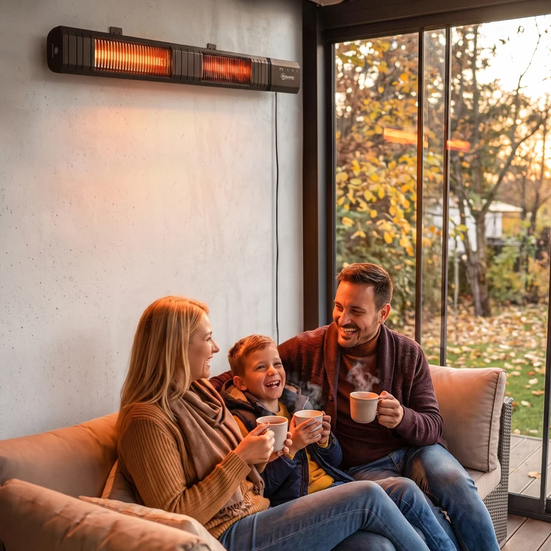 Outsunny Radiateur Infrarouge 3000W Mural IP65, Télécommande, Écran LED, Minuterie, 9 Niveaux, 102,4 x 10 x 5,5 cm, Noir