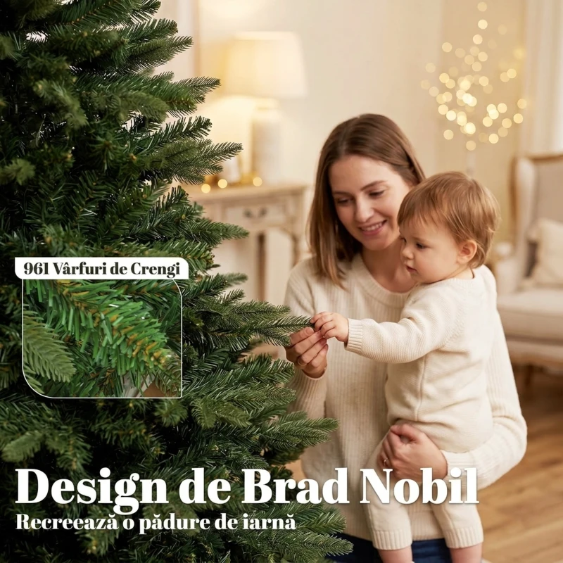 HOMCOM Brad artificial de Crăciun tip brad nobil, 961 ramuri, 180 cm, verde