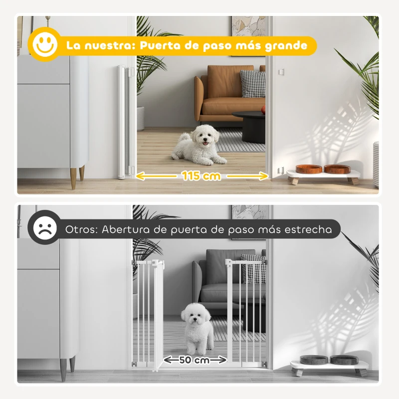 PawHut Barrera Seguridad para Perros Extensible Barrera para Mascotas con Extensión de Acero 5,5-115x5,5x82,5 cm Gris