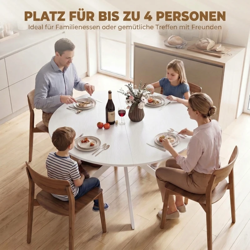 HOMCOM Runder Esstisch für 4 Personen, Küchentisch im Industriestil mit Stahlbeinen, für Esszimmer, Küche, Weiß