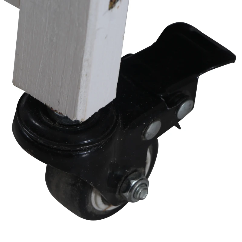PawHut Conejera de Madera con Ruedas 147x45,5x88,5 cm Jaula para Conejos de 2 Niveles con Techo Abrible 2 Corrales de Metal 3 Bandejas Extraíbles 3 Puertas con Pestillo y Rampa Gris