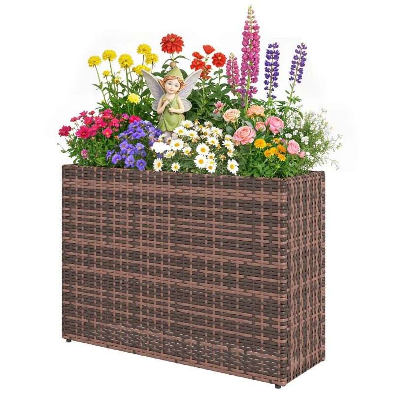 Outsunny Hochbeet mit verstellbaren Füßen, Rattan Blumenkasten mit herausnehmbarem Einsatz für Terrasse und Balkon, Braun
