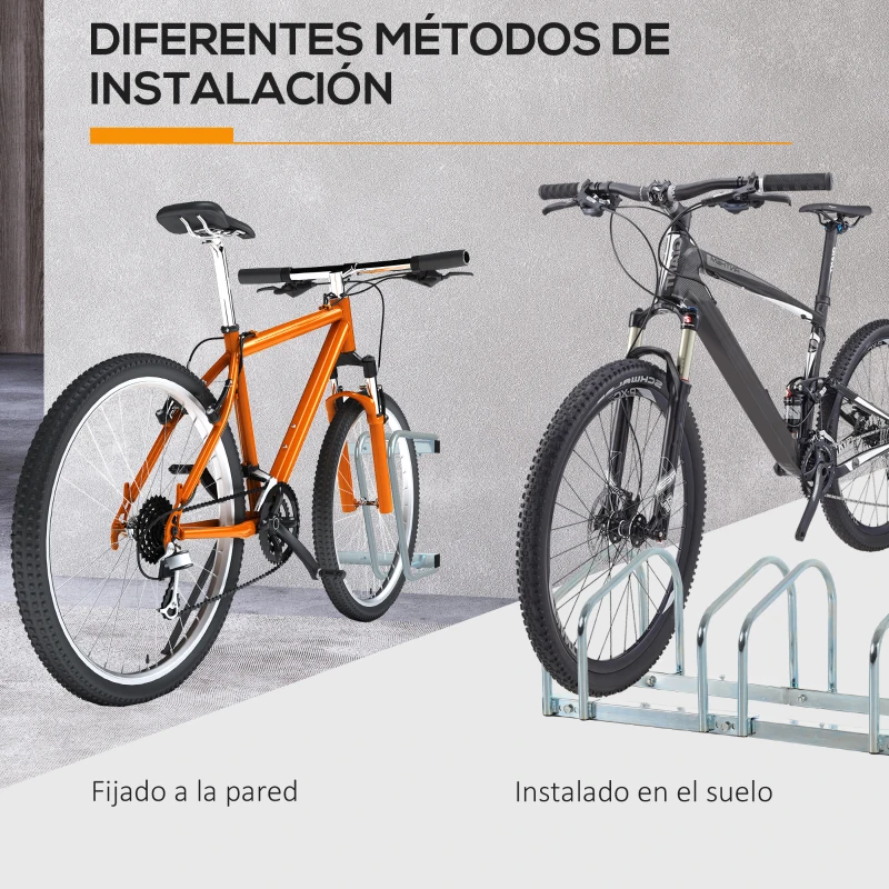 HOMCOM Aparcamiento para 4 Bicicletas Soporte de Acero para Aparcar Bicicletas en el Suelo o Pared 110x33x27 cm Plata