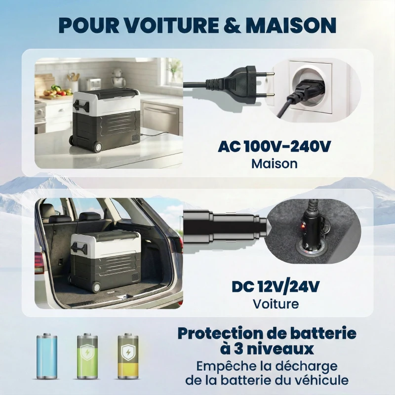 Outsunny Glacière Électrique Voiture Réfrigérateur Portable à Compression 50L -20 à 20 ℃ 300kg Double Zone 72,6x39x51,3cm Noir