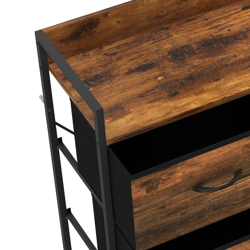 HOMCOM Rustic Chest of Six Fabric Drawers - Rustic Brown