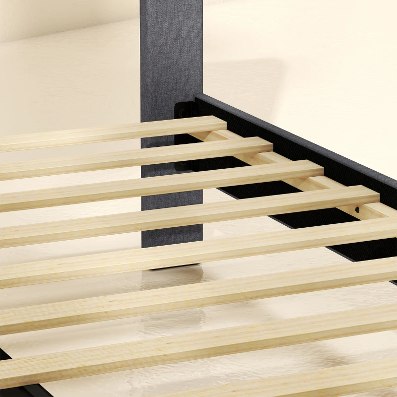 HOMCOM Bedframe 140 x 200 cm met verstelbaar hoofdbord, gestoffeerd bed in linnenlook met 12 latten