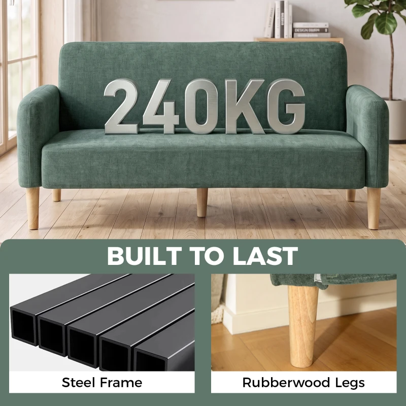 HOMCOM 2 Seater Sofa, Velvet Small Couch with 20cm Thick Padding, Wide and Deep Seat, Dark Green