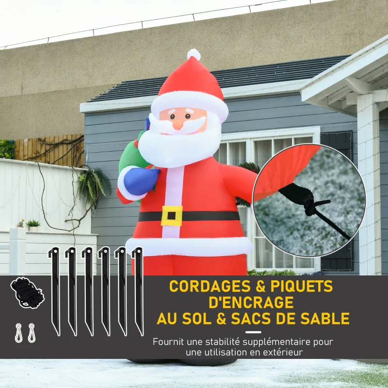 HOMCOM Père Noël Gonflable LED 2,4H m avec hotte Polyester imperméable Rouge