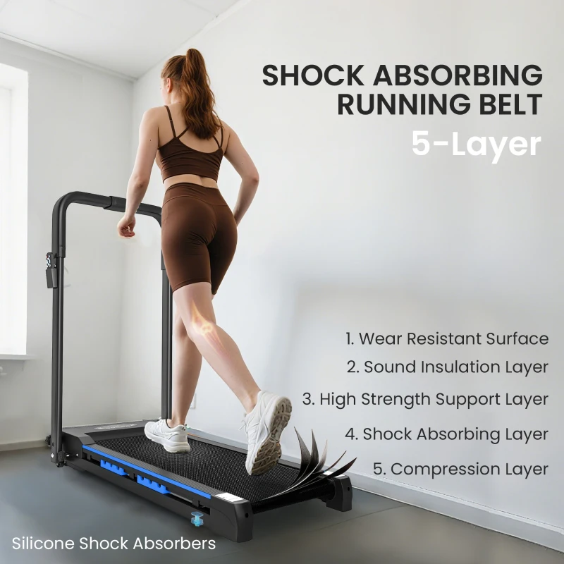 HOMCOM Folding Motorised Home Treadmill Walking Machine with LCD Monitor, Blue